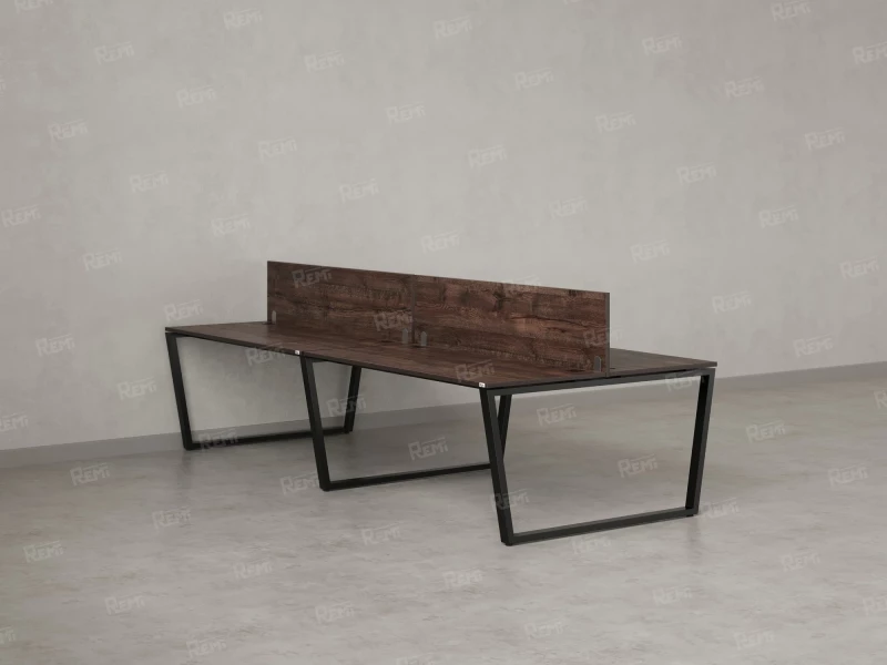 Бенч-система, 4 рабочих места, на U-образных опорах, 2 ЛДСП экранов 3600x1600x750 RM173-4-18x16 Дуб Апрельский шоколад/Черный