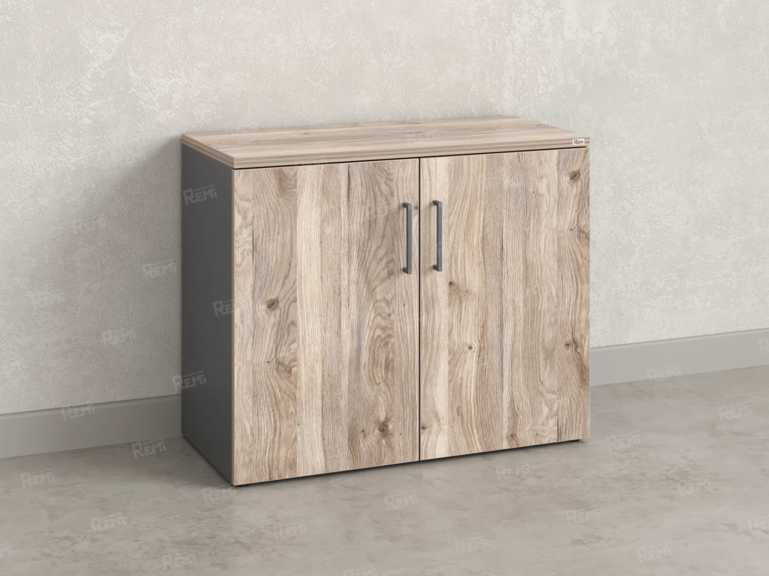 Шкаф низкий распашной, регулируемые опоры, 2 уровня 900x420x750 RM148-90x42 Дуб Маувелла/Серый