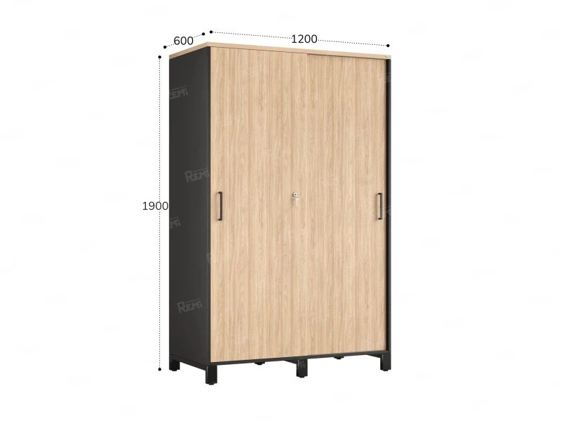 Шкаф-купе, штанга, 1 полка 1200x600x1900 RM163-90x60 Вяз Швейцарский светлый/Черный