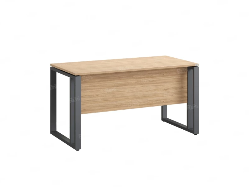 Стол прямой на О-образных опорах с экраном ЛДСП 2000x700x750 RM041-20x7 Вяз Швейцарский светлый/Серый