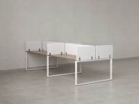 Бенч-система, 4 рабочих места, на О-образных опорах, 8 тканевых экранов 2800x1400x750 RM170-1-14x14 Дуб Юстус/Белый