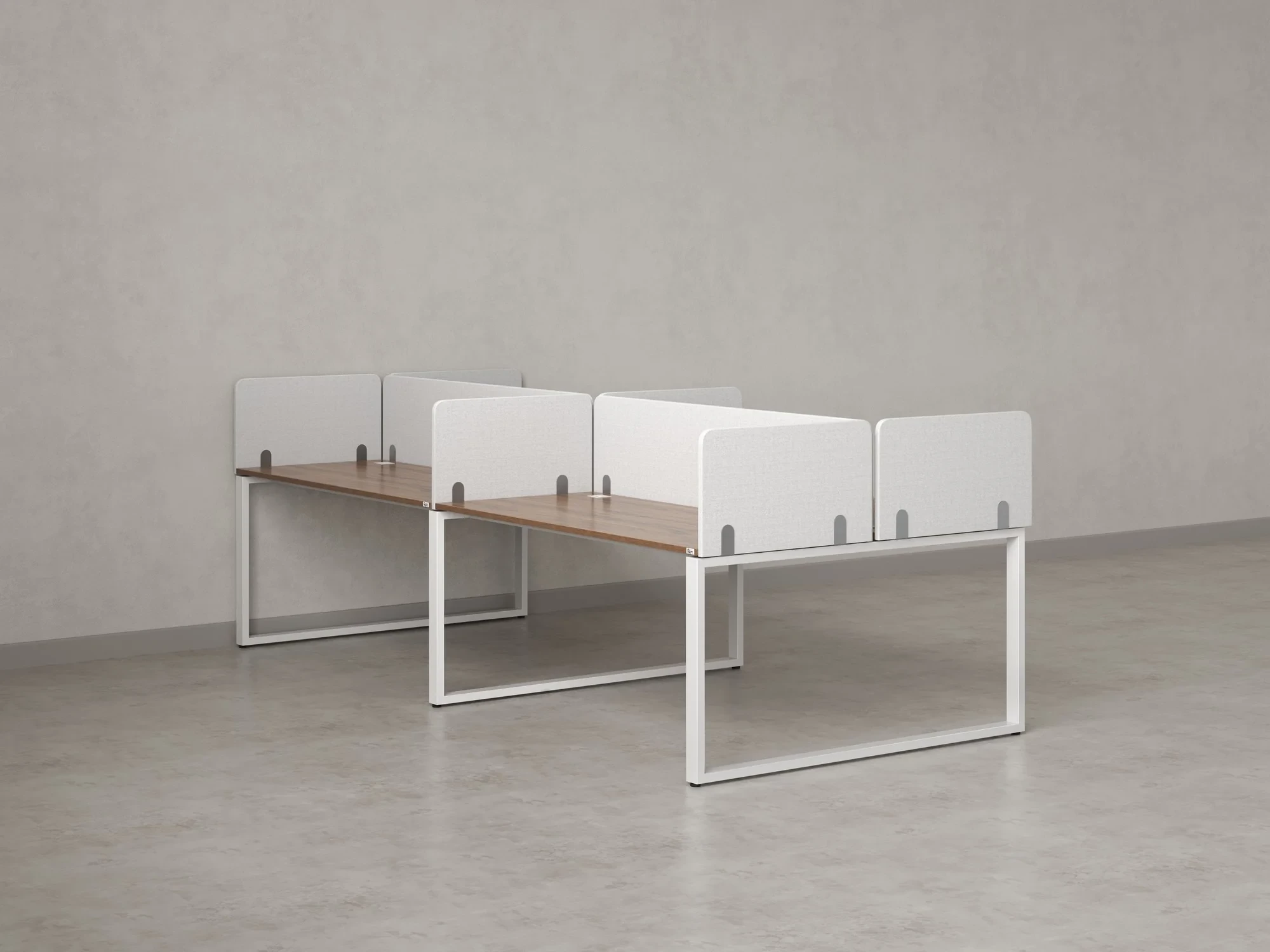 Бенч-система, 4 рабочих места, на О-образных опорах, 8 тканевых экранов 2800x1400x750 RM170-1-14x14 Дуб Юстус/Белый