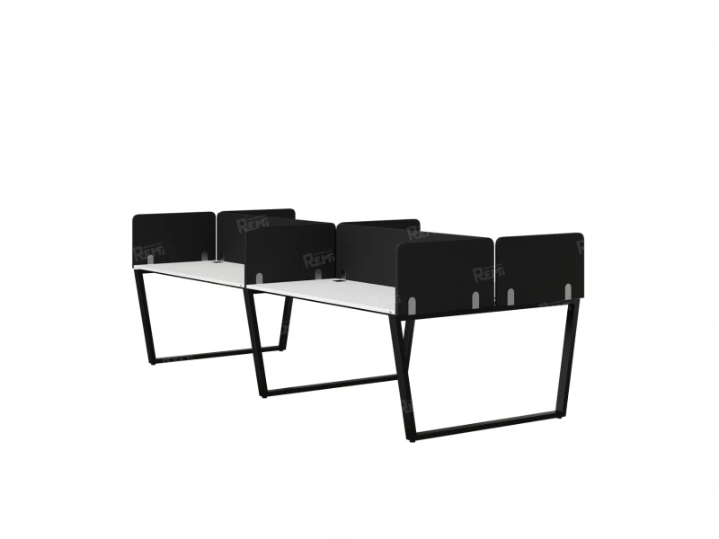 Бенч-система, 4 рабочих места, на U-образных опорах, 8 тканевых экранов 2800x1200x750 RM173-1-14x12 Белый/Черный