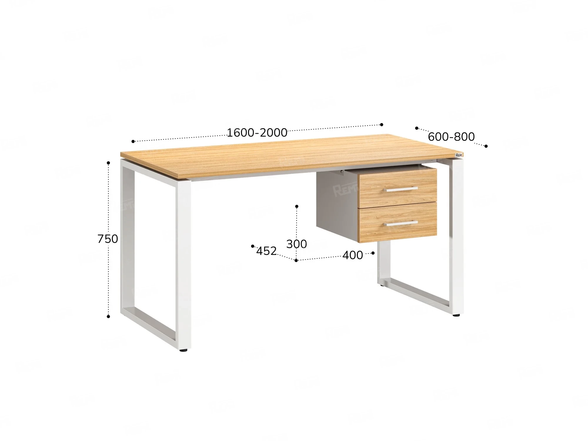 Стол прямой с подвесной тумбой 2 ящика, О-опора 1800x800x750 RM037-18x8 Вяз Швейцарский светлый/Белый