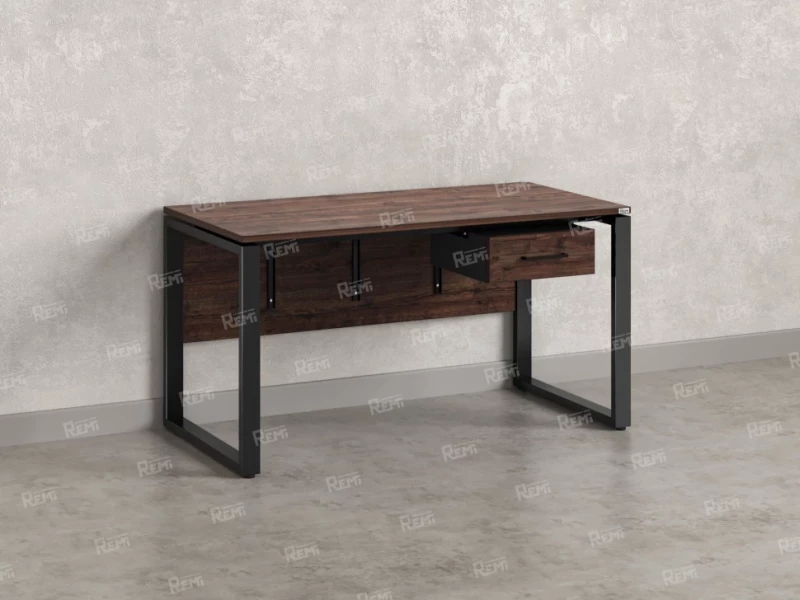 Стол прямой, подвесная тумба, ЛДСП экран, О-опора 1800x600x750 RM032-18x6 Дуб Апрельский шоколад/Черный