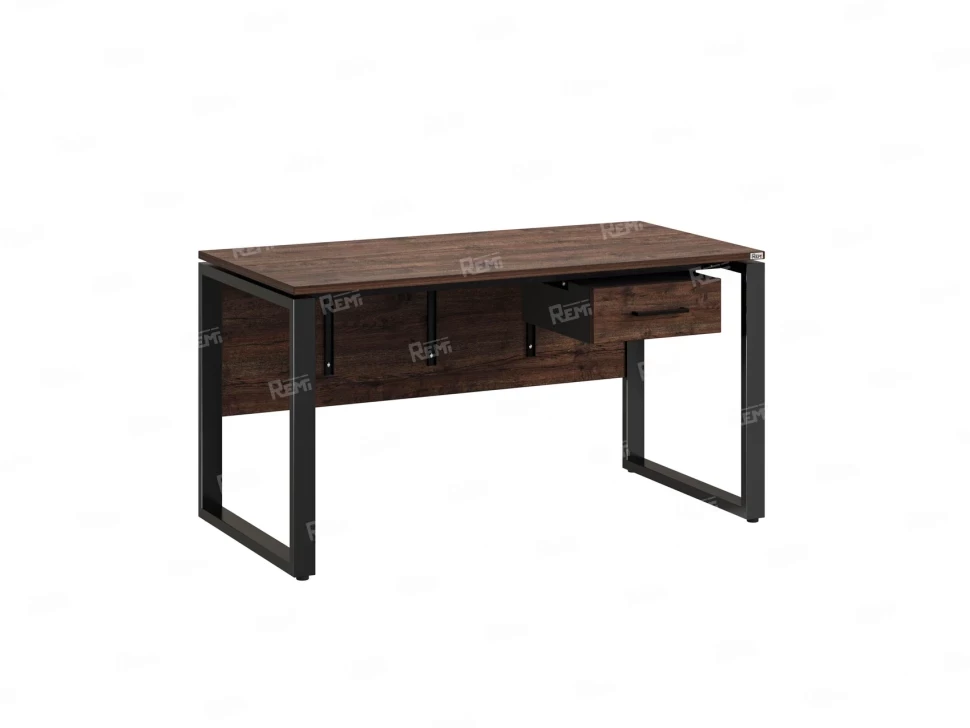 Стол прямой, подвесная тумба, ЛДСП экран, О-опора 1800x600x750 RM032-18x6 Дуб Апрельский шоколад/Черный