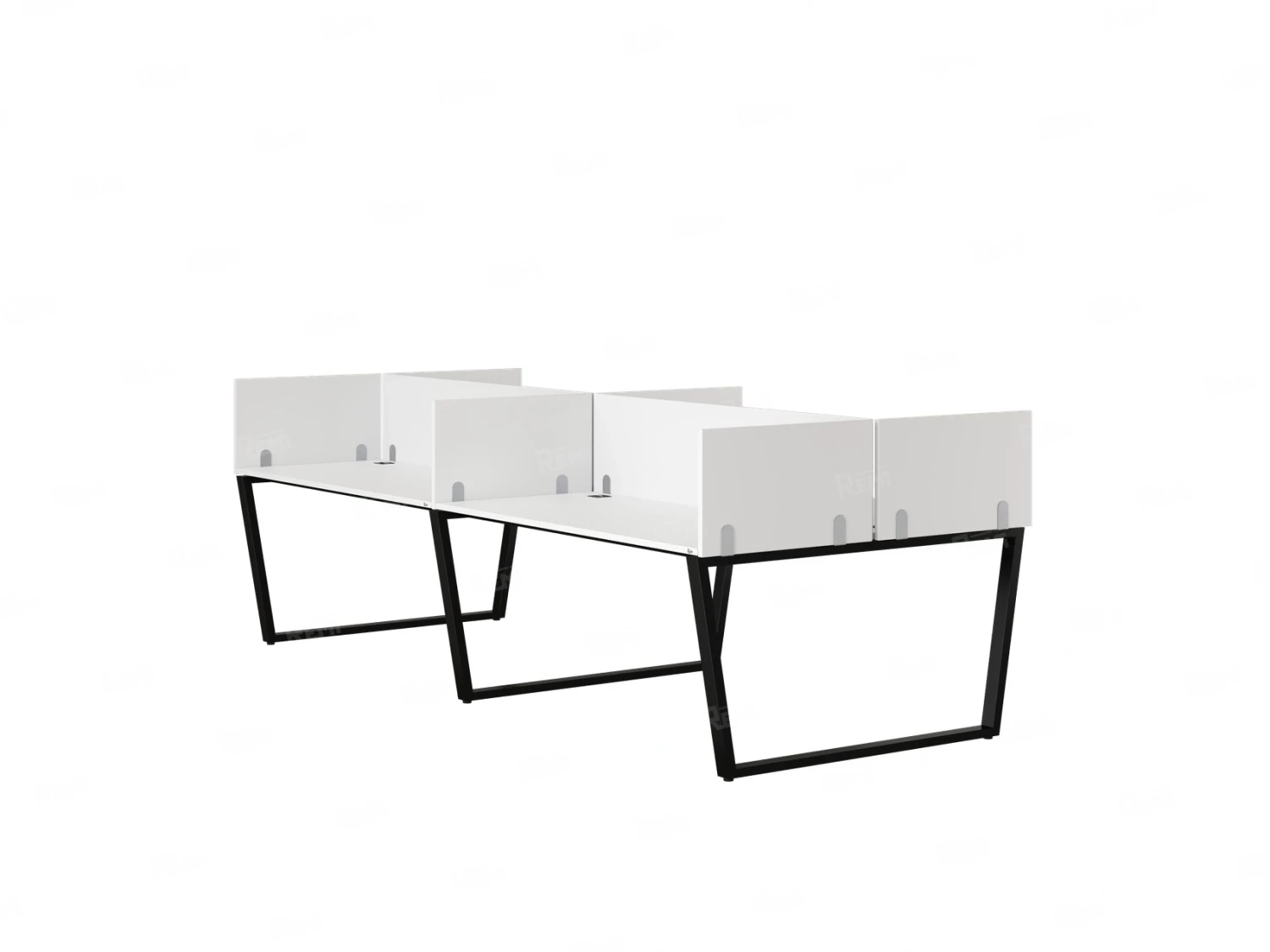 Бенч-система, 4 рабочих места, на U-образных опорах, 8 ЛДСП экранов 3200x1600x750 RM173-2-16x16 Белый/Черный