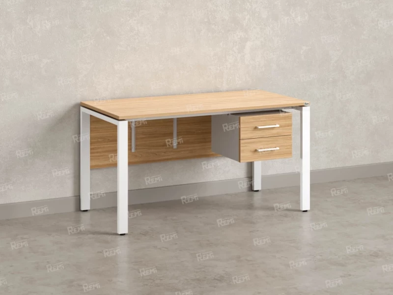 Стол прямой, подвесная тумба, ЛДСП экран, П-опора 1800x600x750 RM031-18x6 Вяз Швейцарский светлый/Белый