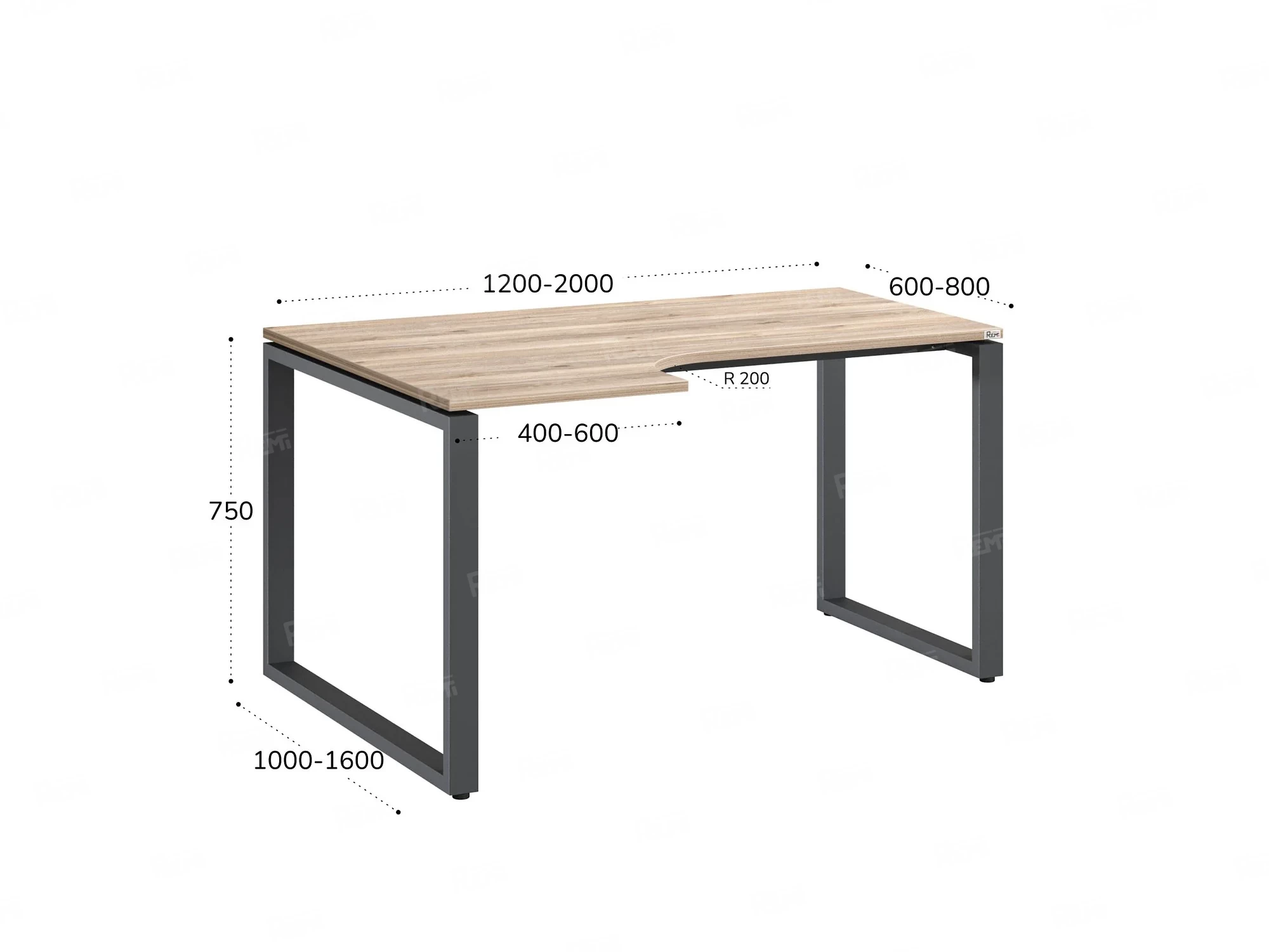 Стол угловой, О-опора, левый 1800x800/1000x750, RM055-18x8-10 Дуб Маувелла/Серый