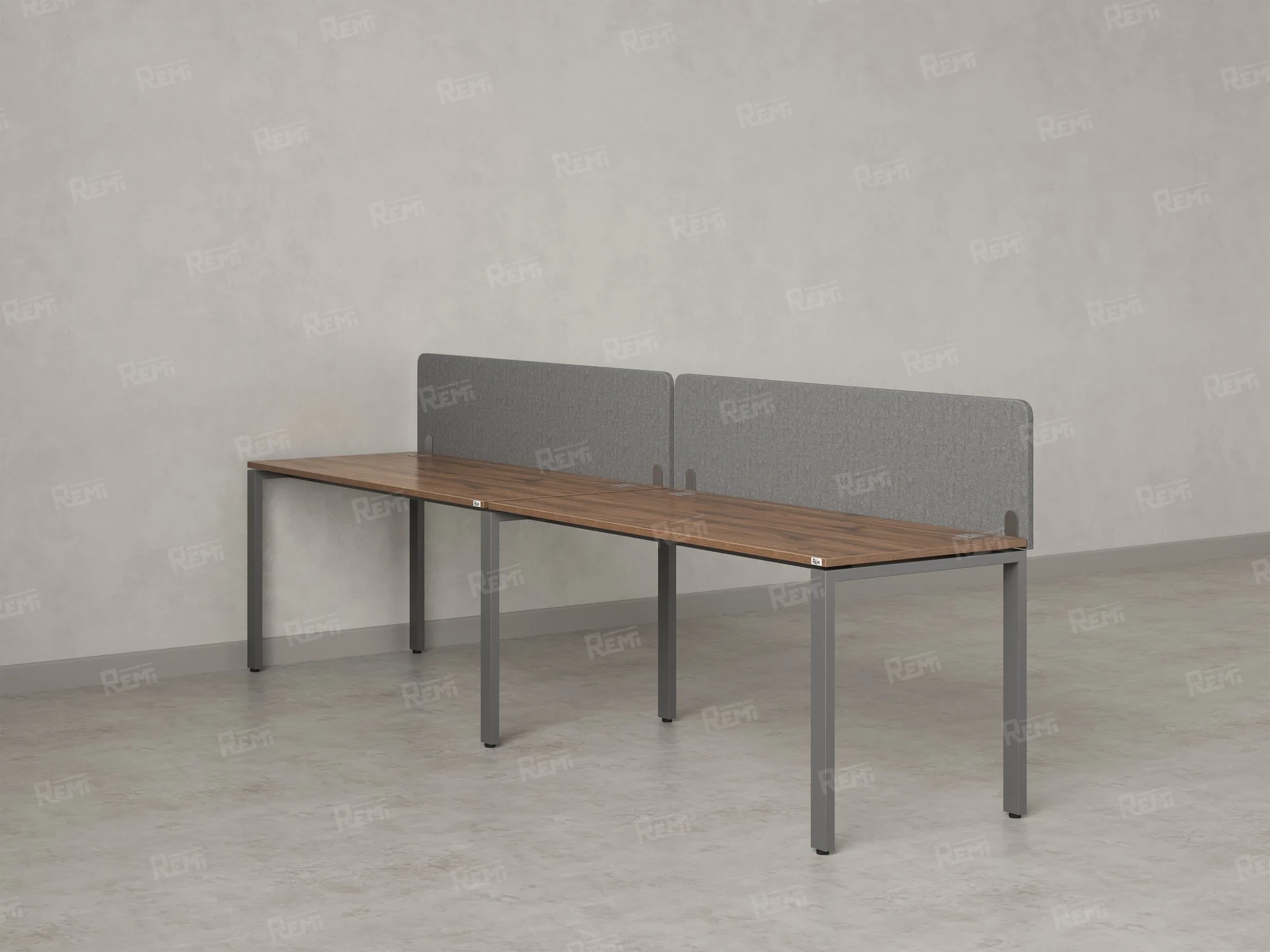 Бенч-система в 1 ряд, 2 рабочих места 2 тканевых экранов 2000x800x750 RM167-3-20x8 Дуб Юстус/Серый