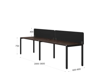 Бенч-система в 1 ряд, 2 рабочих места 2 тканевых экранов 3200x600x750 RM167-3-32x6 Дуб Апрельский шоколад/Черный