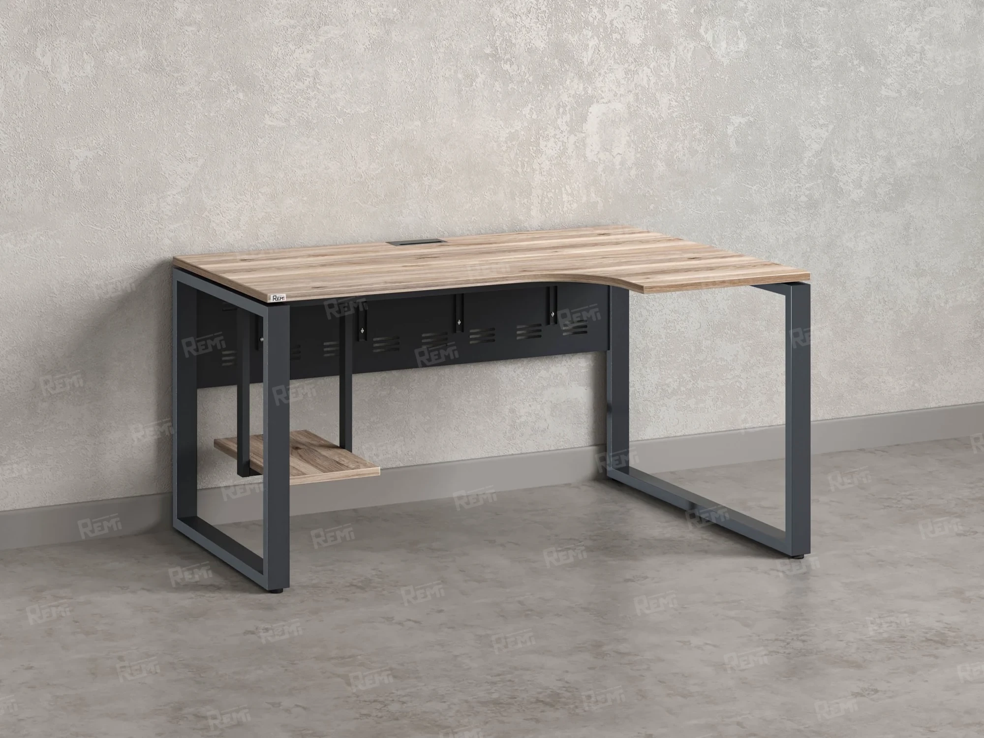 Стол угловой, экран металл, О-опора, правый 1800x800/1000x750, RM057-18x8-10 Дуб Маувелла/Серый