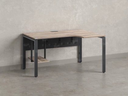 Стол угловой, экран металл, П-опора, правый 1600x800/1000x750, RM058-16x8-10 Дуб Маувелла/Серый