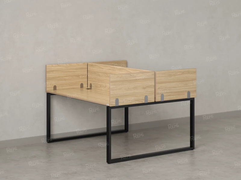 Бенч-система, 2 рабочих места, 5 ЛДСП экранов 1400x1400x750 RM169-4-14x14 Вяз Швейцарский светлый/Черный