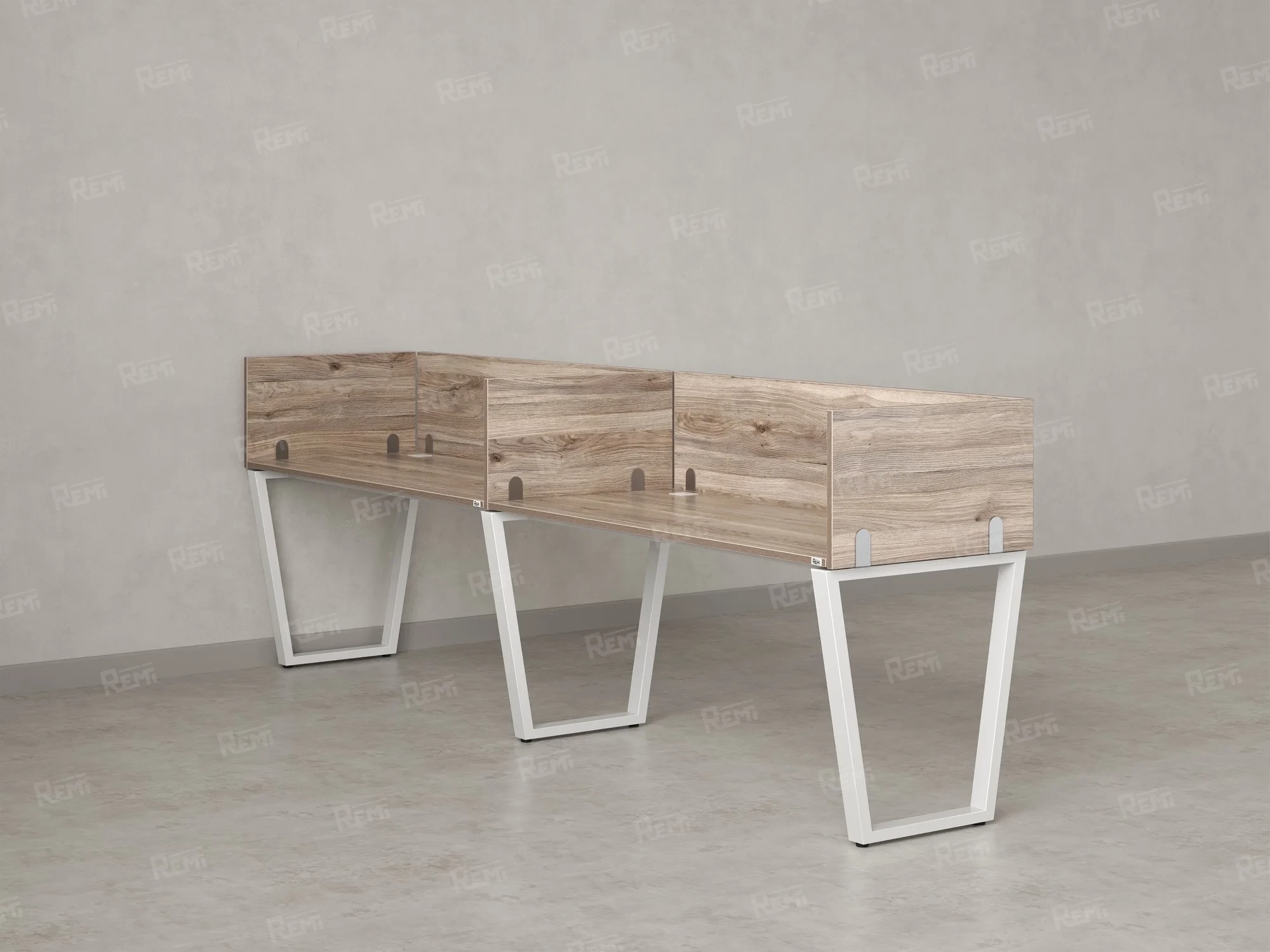 Бенч-система в 1 ряд, 2 рабочих места 5 ЛДСП экранов 2400x700x750 RM174-2-24x7 Дуб Маувелла/Белый