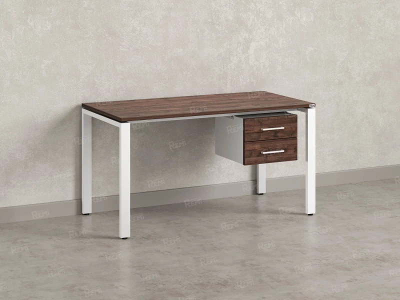 Стол прямой с подвесной тумбой 2 ящика, П-опора 1600x600x750 RM039-16x6 Дуб Апрельский шоколад/Белый