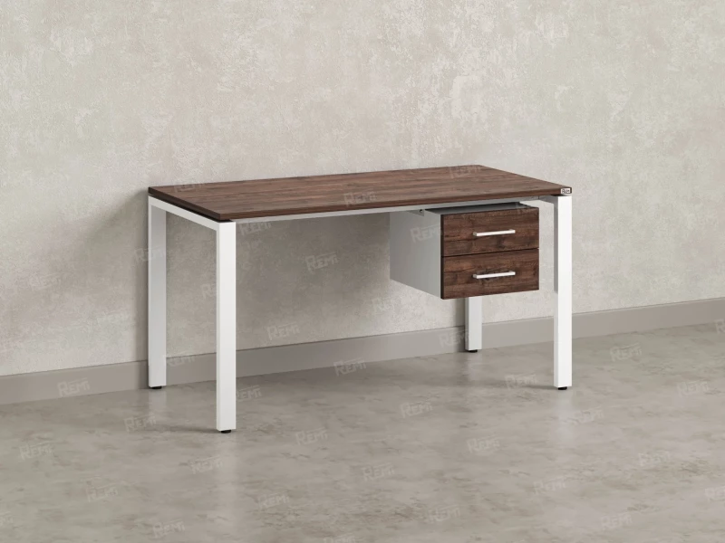 Стол прямой с подвесной тумбой 2 ящика, П-опора 1600x600x750 RM039-16x6 Дуб Апрельский шоколад/Белый