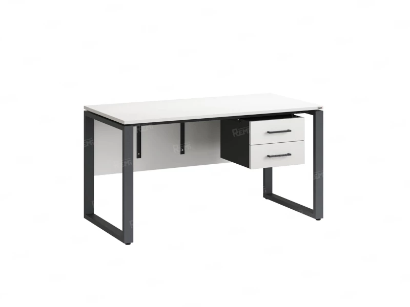 Стол прямой, подвесная тумба, ЛДСП экран, О-опора 1600x700x750 RM033-16x7 Белый/Серый