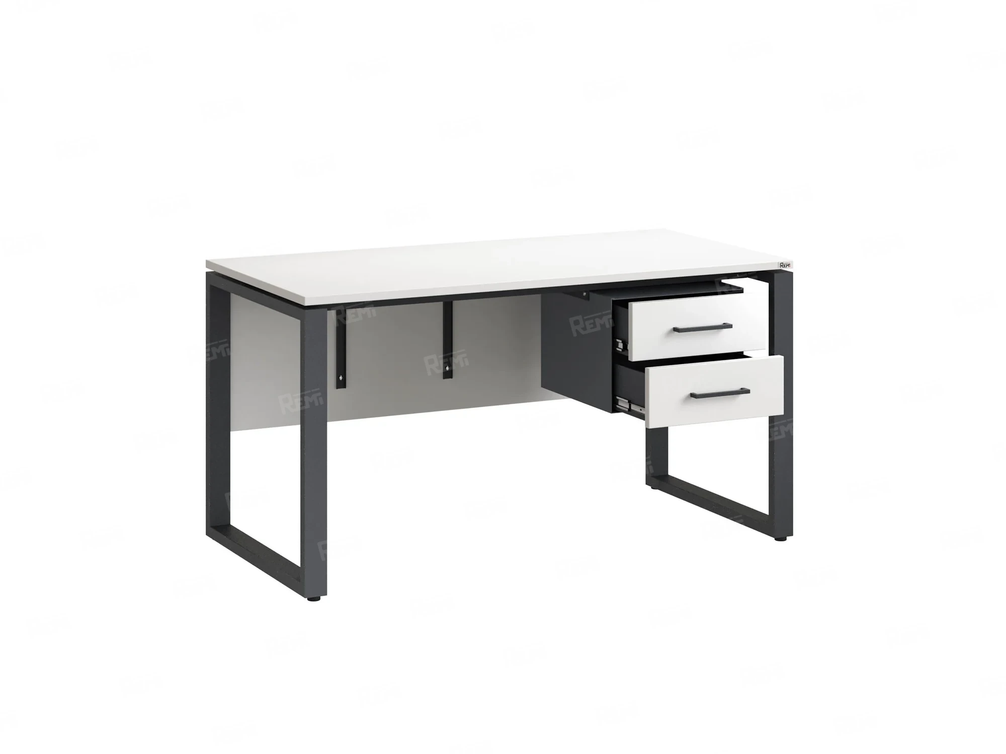 Стол прямой, подвесная тумба, ЛДСП экран, О-опора 1600x700x750 RM033-16x7 Белый/Серый