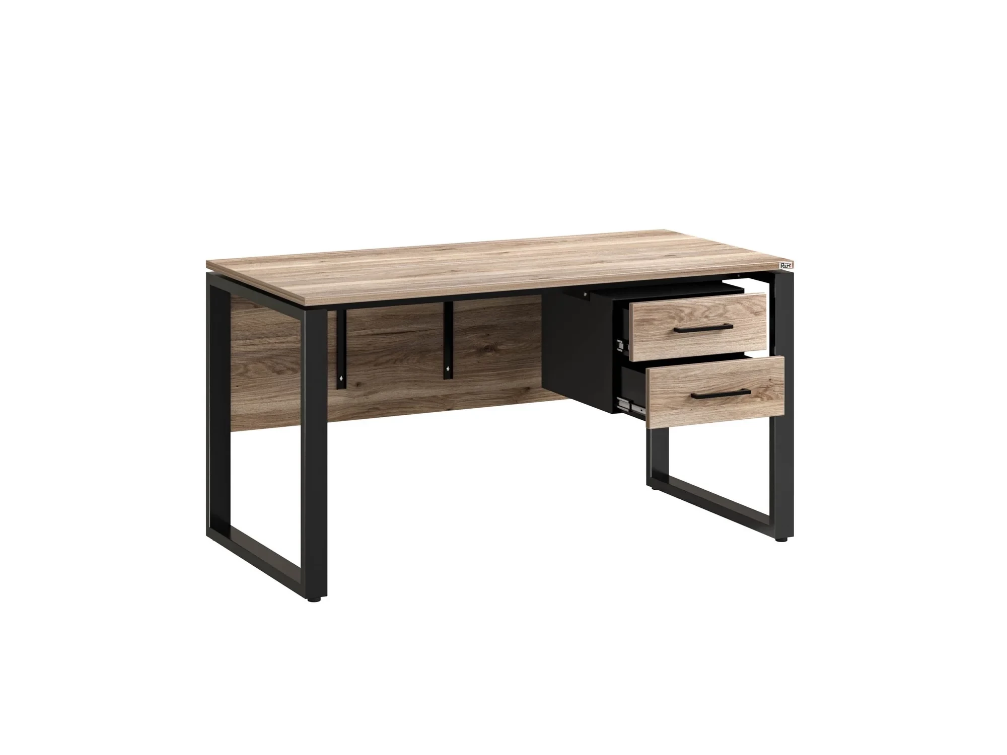 Стол прямой, подвесная тумба, ЛДСП экран, О-опора 2000x700x750 RM033-20x7 Дуб Маувелла/Черный