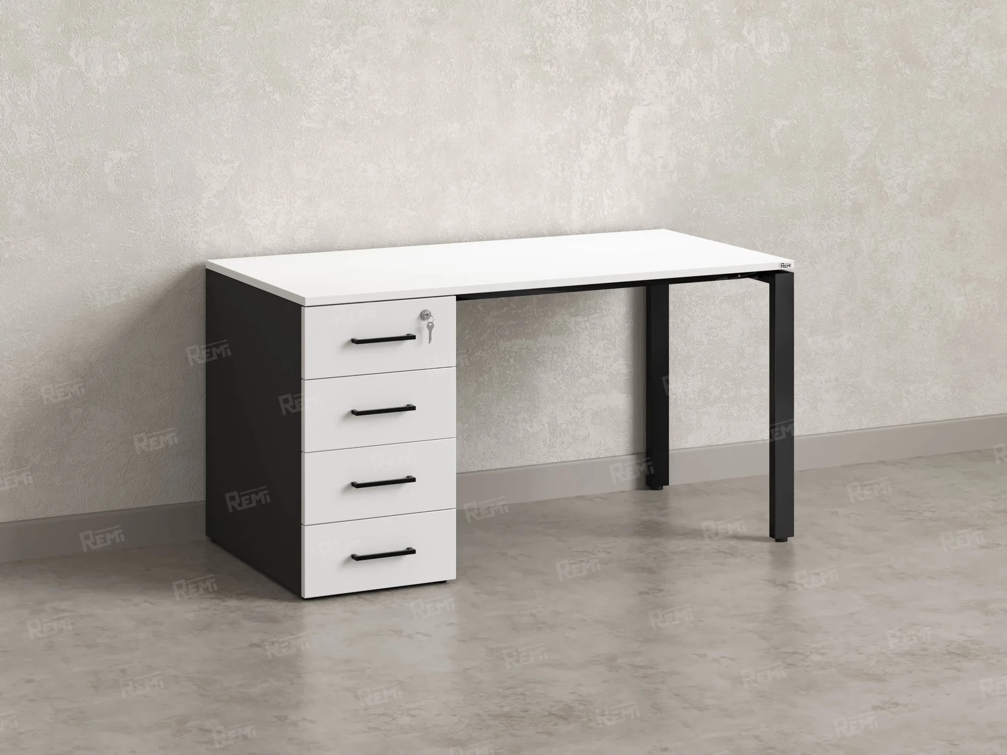 Стол прямой с тумбой на П-образных опоре, левый 1800x700x750 RM102-18x7 Белый/Черный