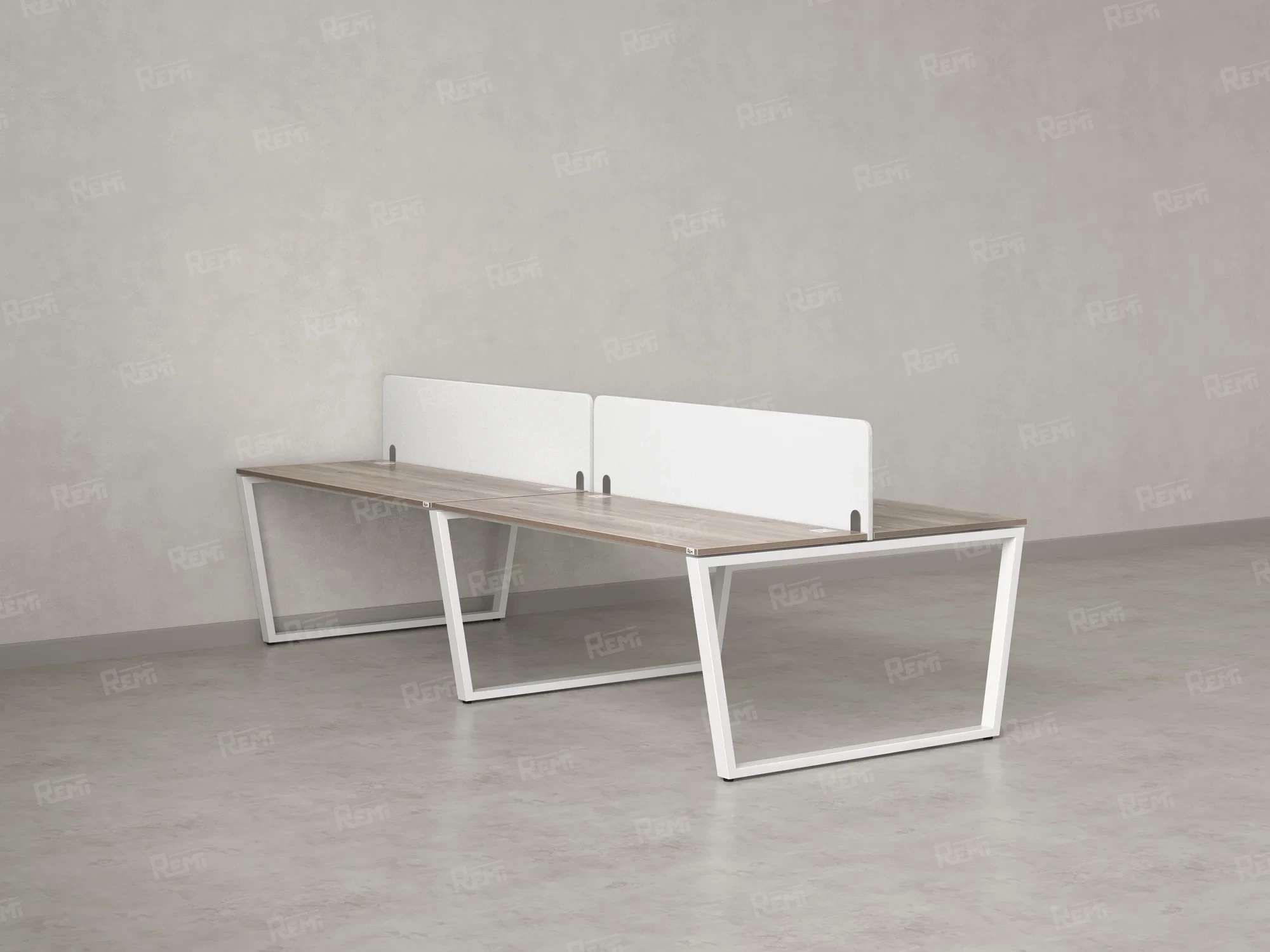 Бенч-система, 4 рабочих места, на U-образных опорах, 2 тканевых экранов 3200x1200x750 RM173-3-16x12 Дуб Маувелла/Белый