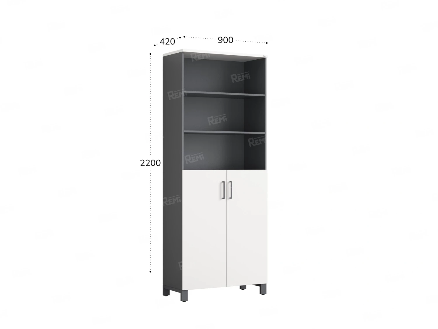 Шкаф комбинированный, 6 уровней 900x420x2200 RM154-90x41 Белый/Серый