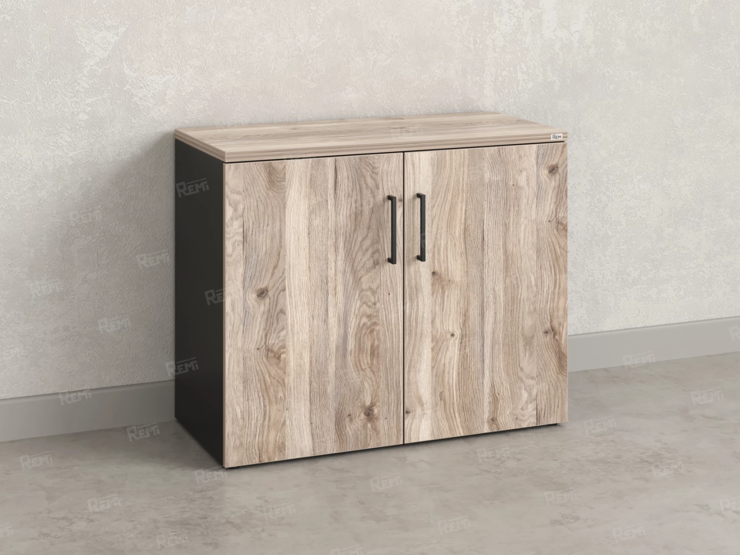 Шкаф низкий распашной, регулируемые опоры, 2 уровня 900x420x750 RM148-90x42 Дуб Маувелла/Черный