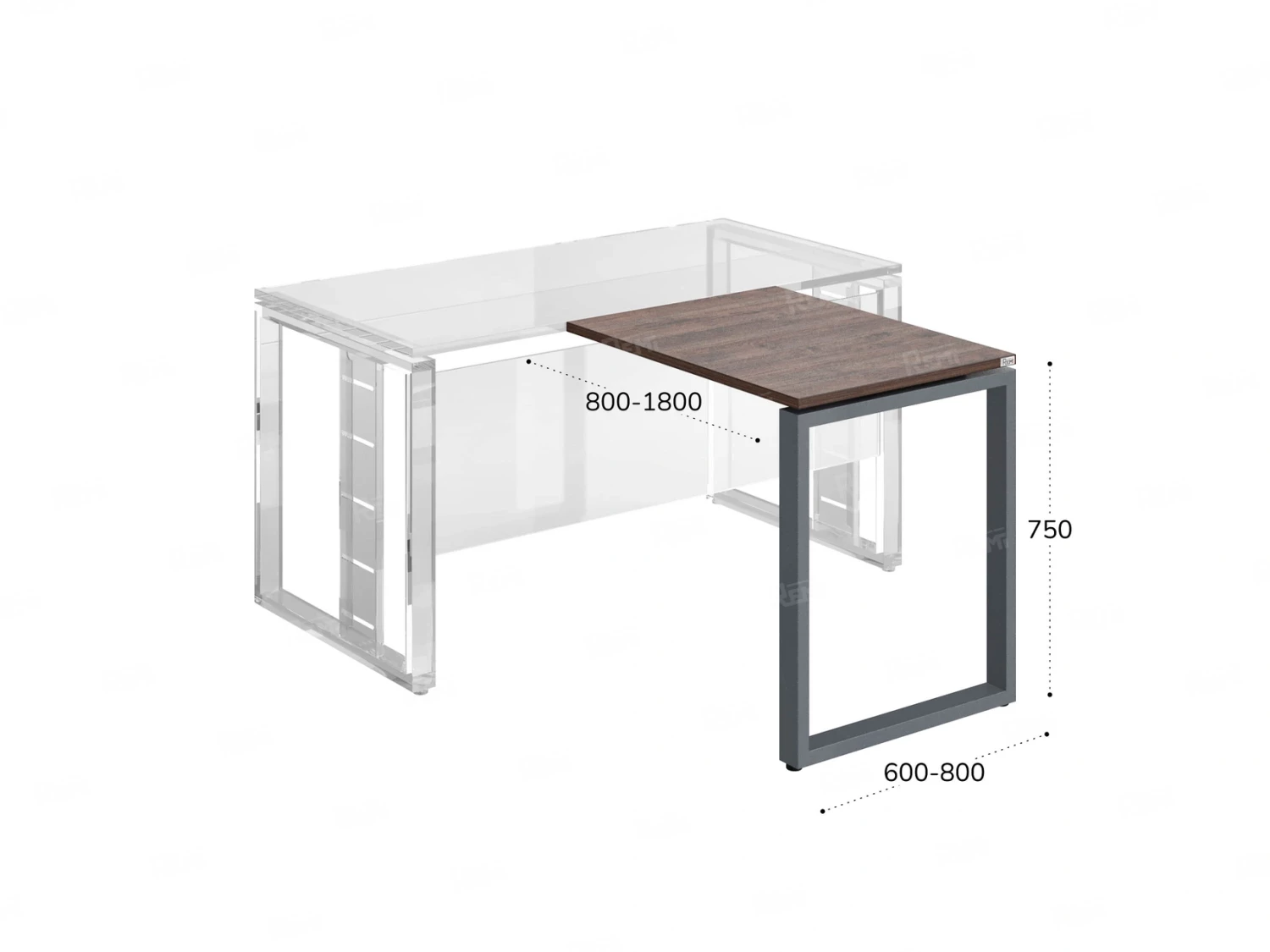 Брифинг прямой, с парящей столешнецей, на О-образном каркасе 1300x800x750 RM072-13x8 Дуб Апрельский шоколад/Серый