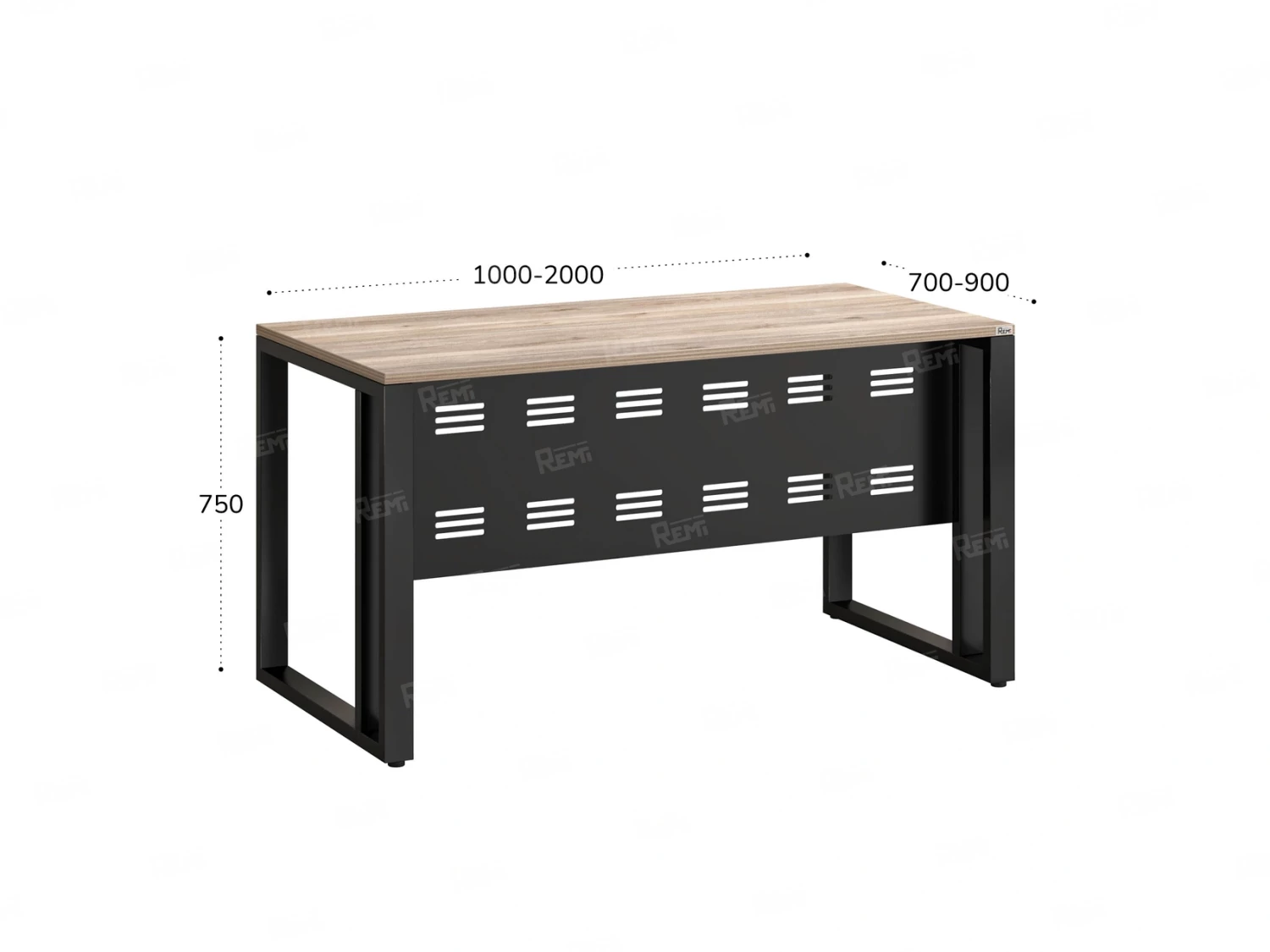 Стол прямой на О-образных опорах с металлическим экраном 1200x800x750 RM042-12x8 Дуб Маувелла/Черный