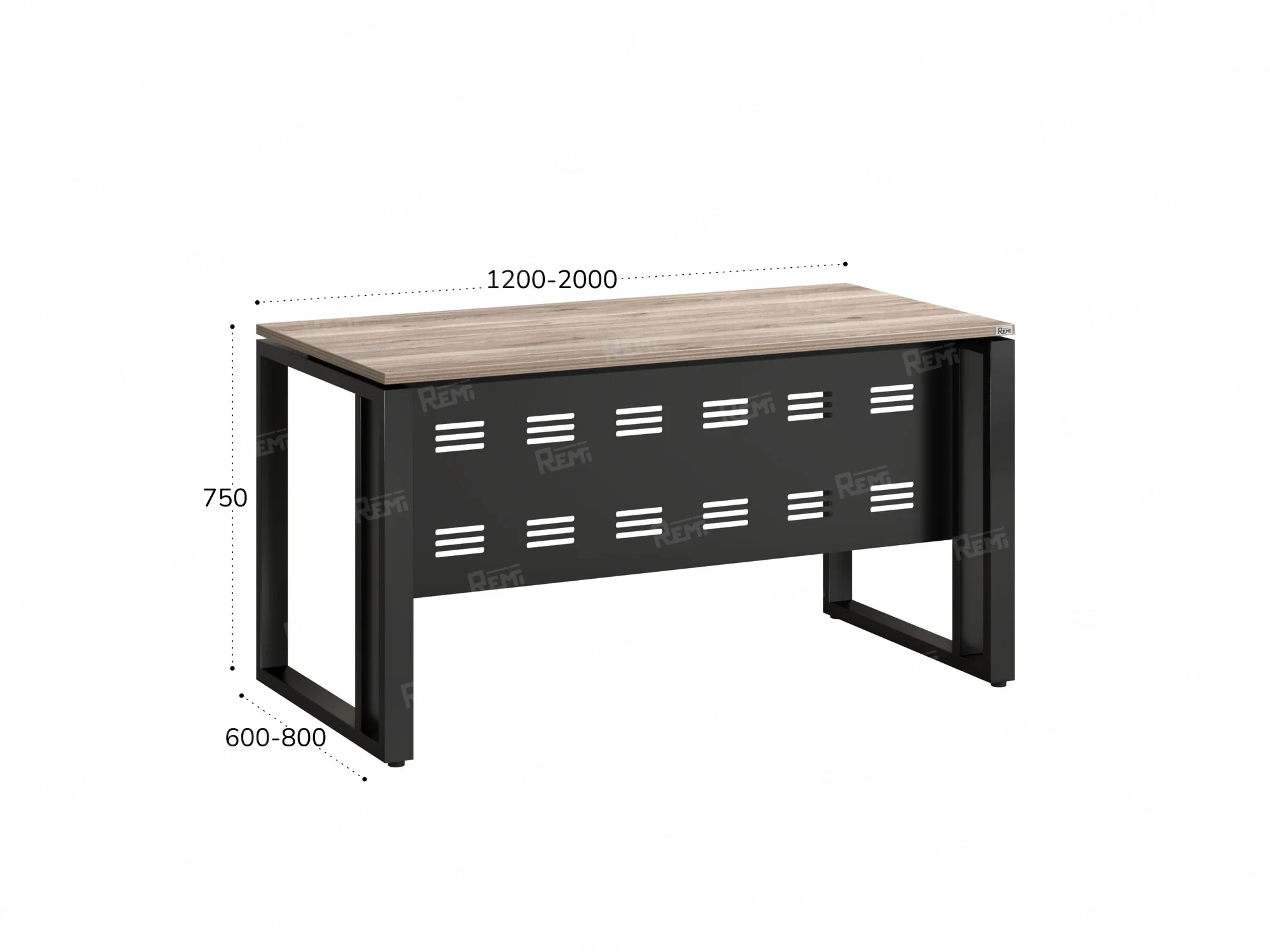 Стол прямой на О-образных опорах с металлическим экраном 1200x800x750 RM042-12x8 Дуб Маувелла/Черный