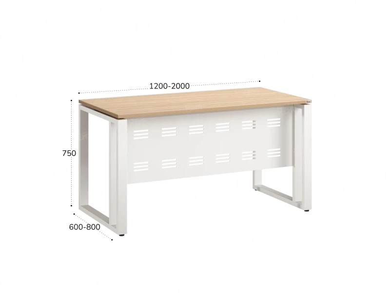Стол прямой на О-образных опорах с металлическим экраном 2000x900x750 RM042-20x9 Вяз Швейцарский светлый/Белый