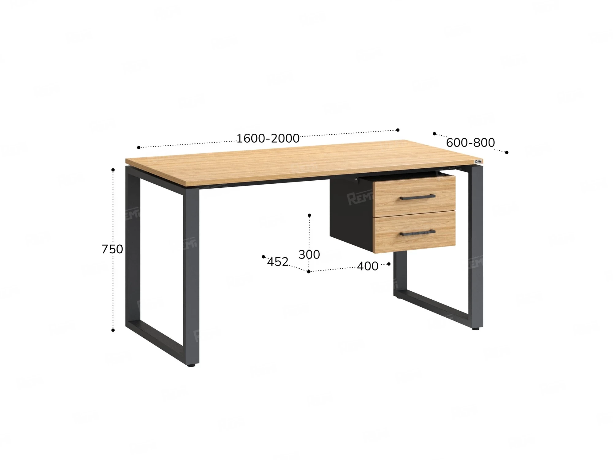 Стол прямой с подвесной тумбой 2 ящика, О-опора 1800x800x750 RM037-18x8 Вяз Швейцарский светлый/Серый
