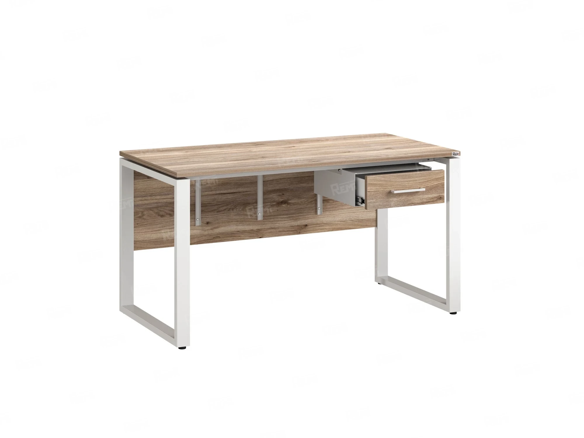 Стол прямой, подвесная тумба, ЛДСП экран, О-опора 1800x600x750 RM032-18x6 Дуб Маувелла/Белый