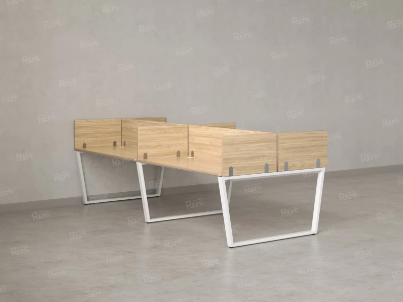 Бенч-система, 4 рабочих места, на U-образных опорах, 8 ЛДСП экранов 3200x1600x750 RM173-2-16x16 Вяз Швейцарский светлый/Белый