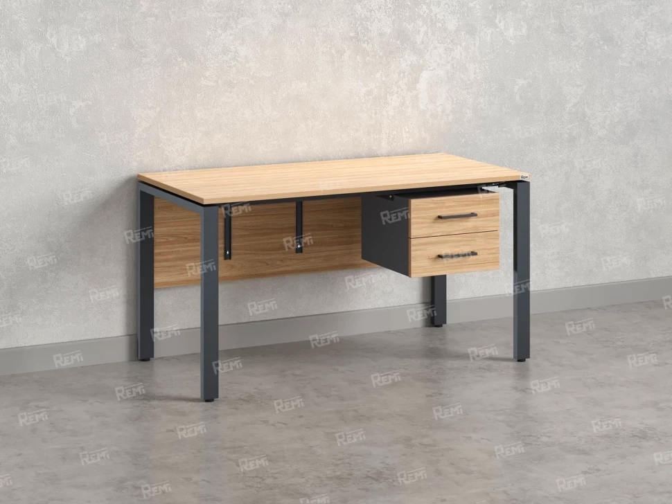 Стол прямой, подвесная тумба, ЛДСП экран, П-опора 1800x600x750 RM031-18x6 Вяз Швейцарский светлый/Серый