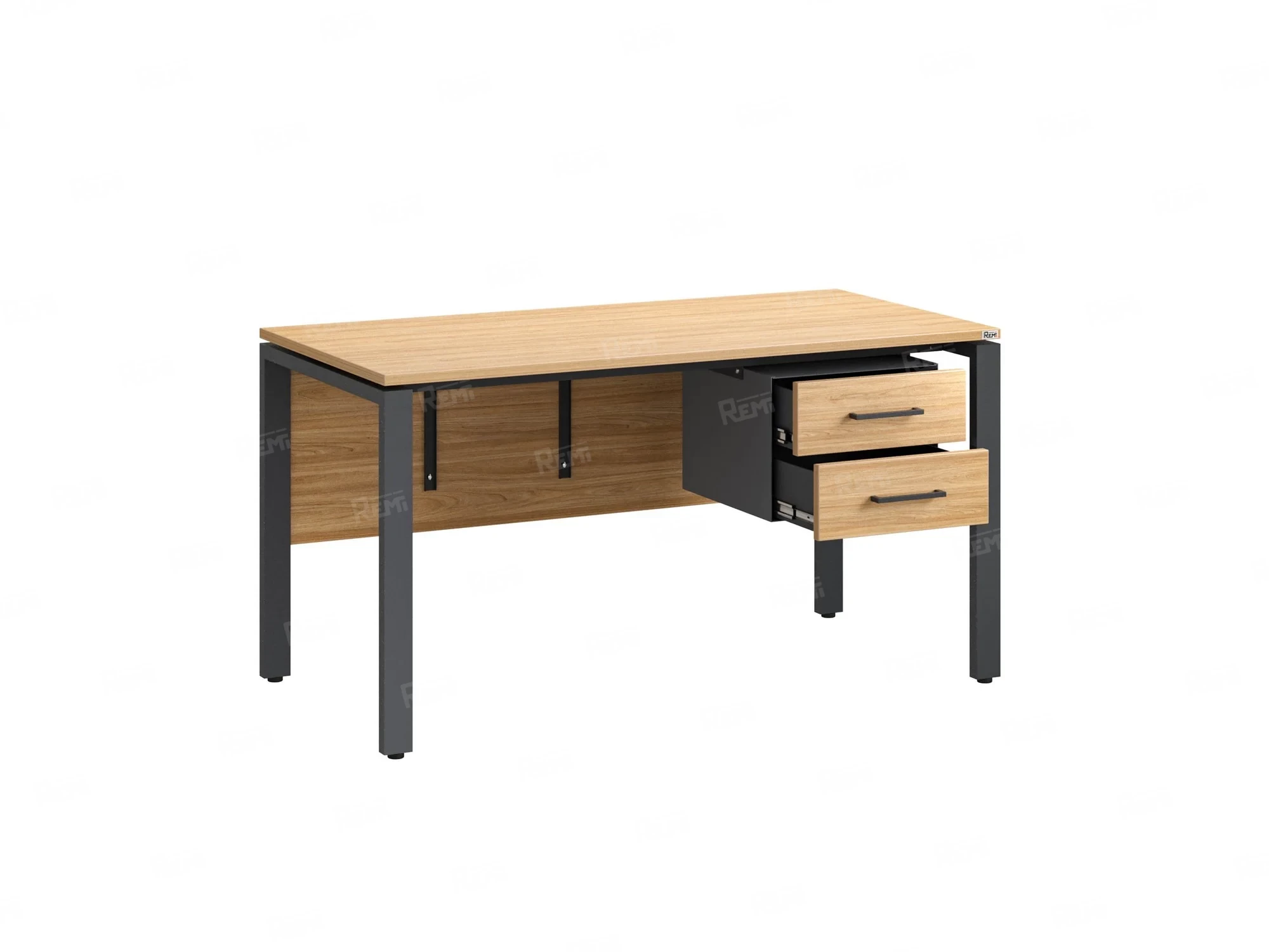 Стол прямой, подвесная тумба, ЛДСП экран, П-опора 1800x600x750 RM031-18x6 Вяз Швейцарский светлый/Серый