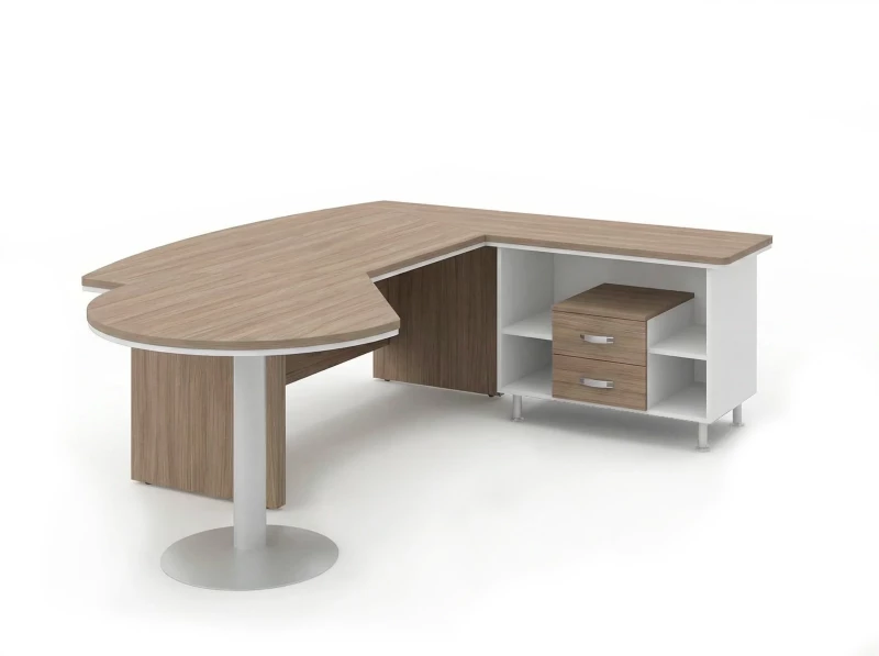 BRL RB072-255x200R Стол рук-ля R угловой с брифингом и тумбой 2 ящика 2550х2000х760 Шорвуд/Белый