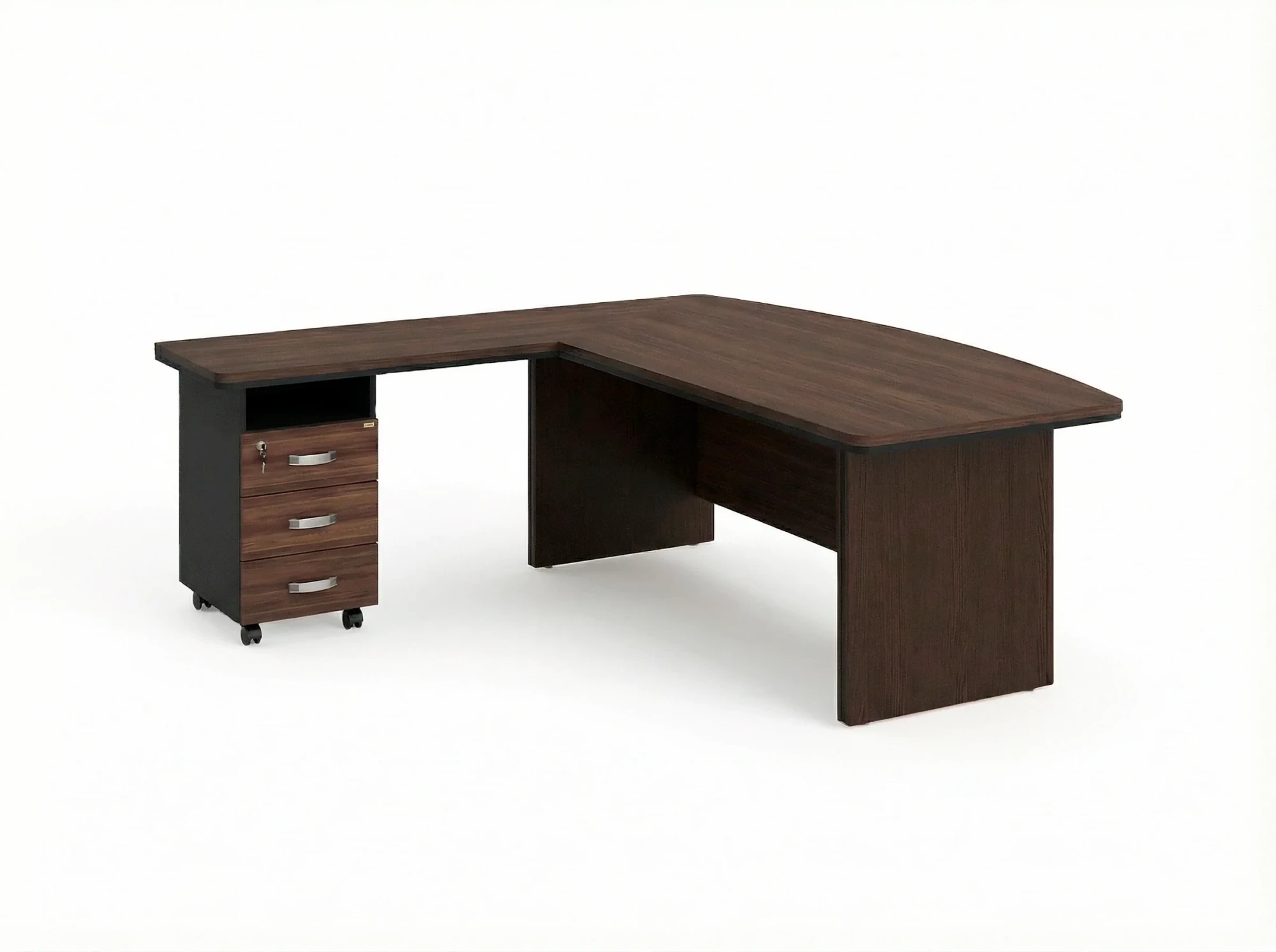 BRL RB071-160x200L Стол руководителя угловой L с тумбой 3 ящика 1600х2000х760 Венге/Черный