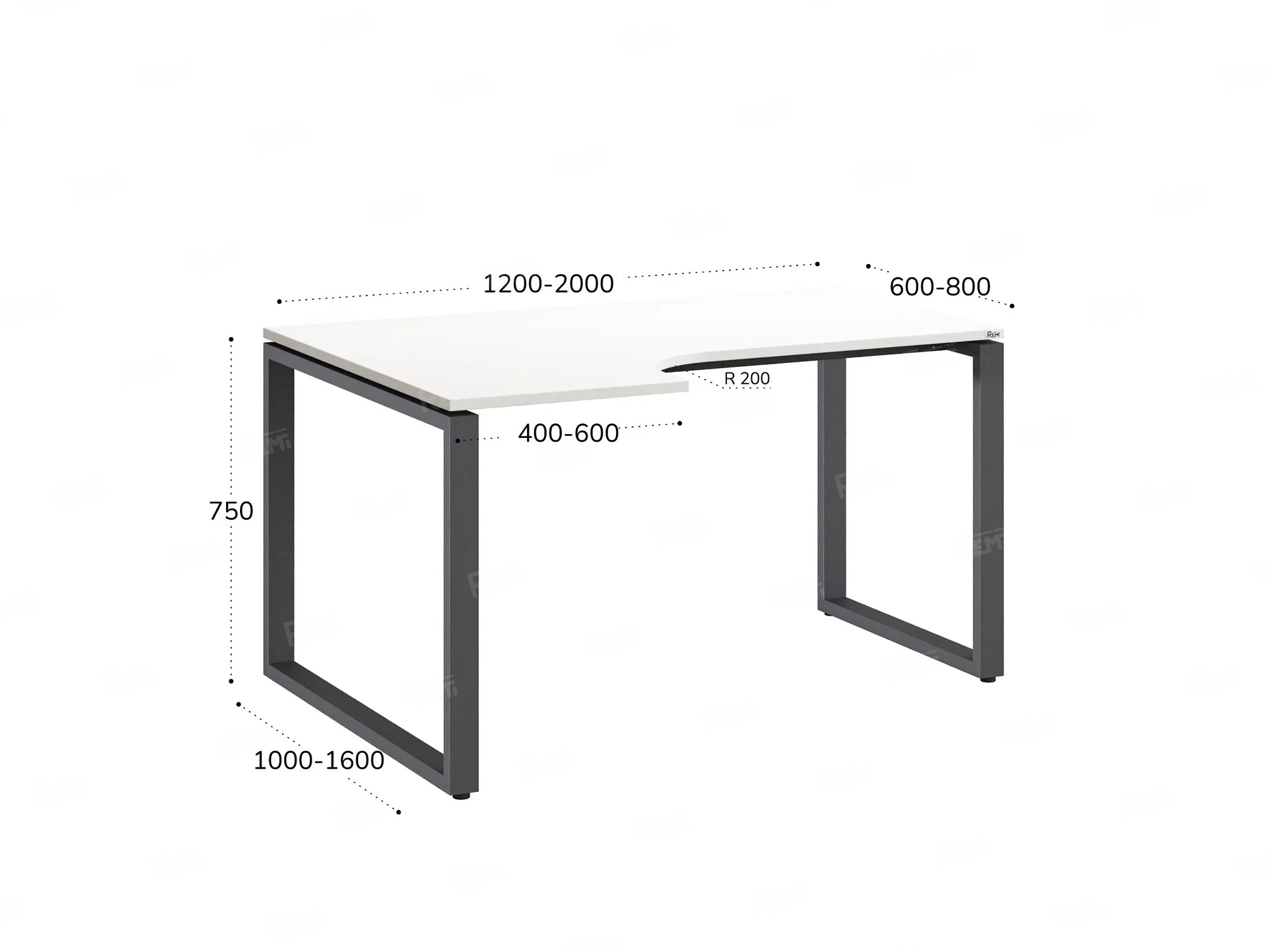Стол угловой, О-опора, левый 1600x600/900x750, RM055-16x6-9 Белый/Серый