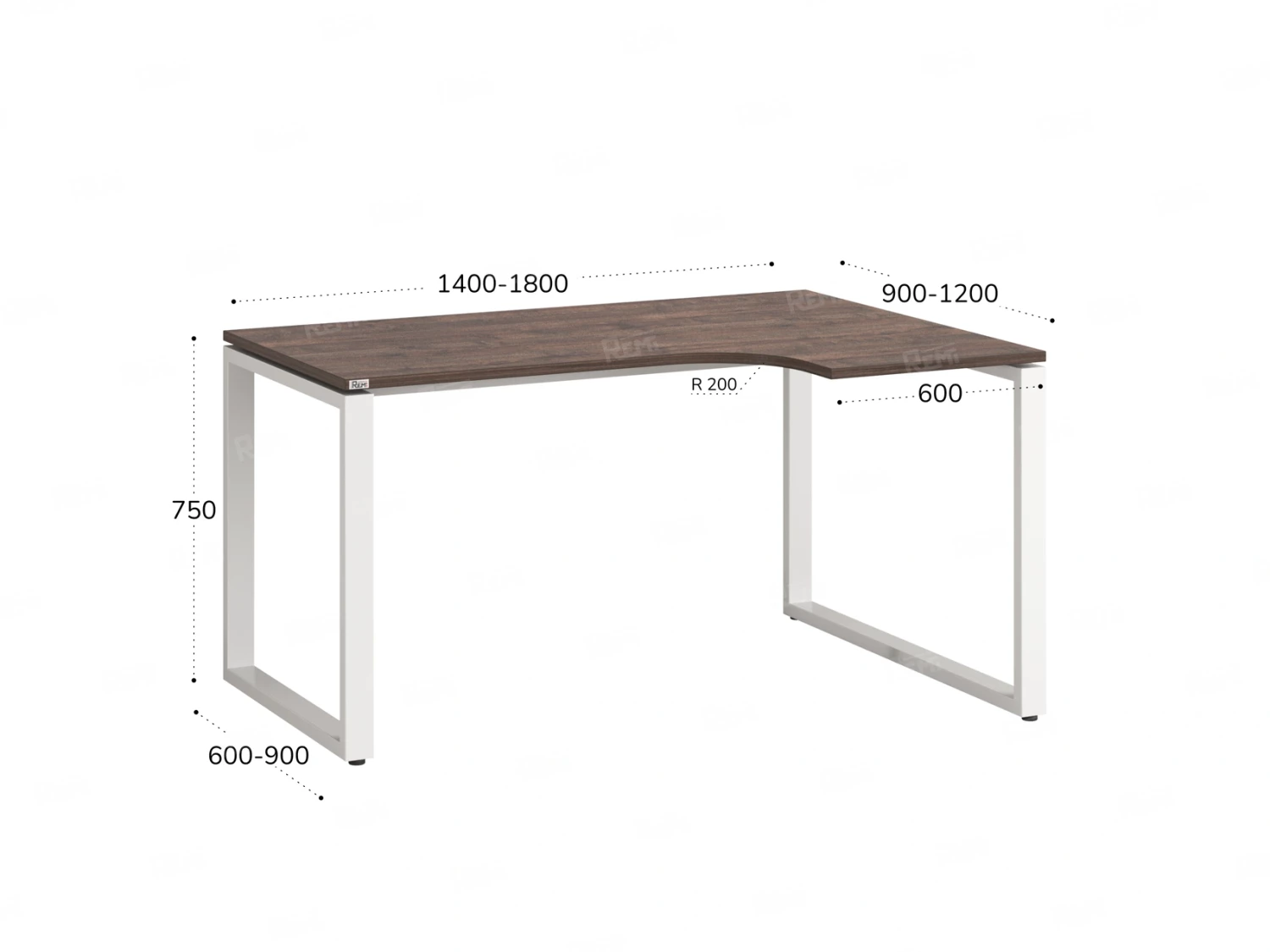 Стол угловой, О-опора, правый 1600x700/900x750, RM054-16x7-9 Дуб Апрельский шоколад/Белый
