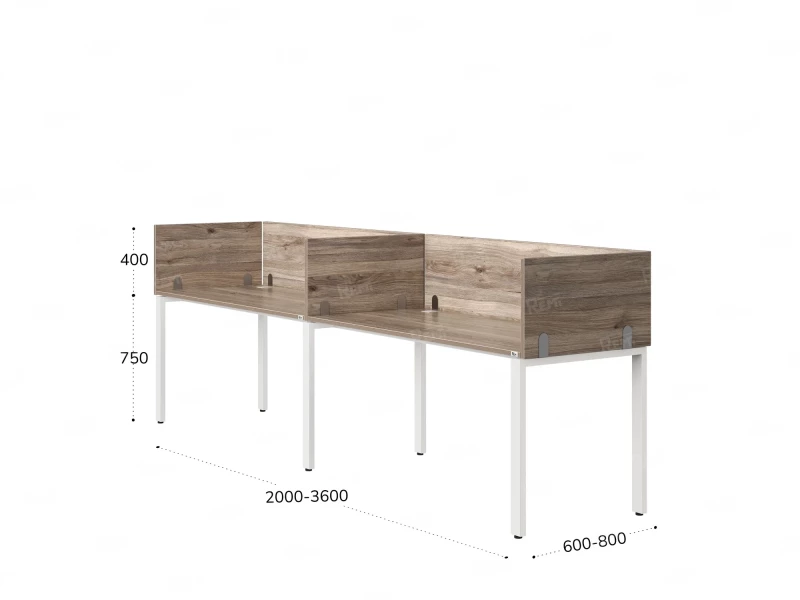 Бенч-система в 1 ряд, 2 рабочих места 5 ЛДСП экранов 2400x700x750 RM167-2-24x7 Дуб Маувелла/Белый
