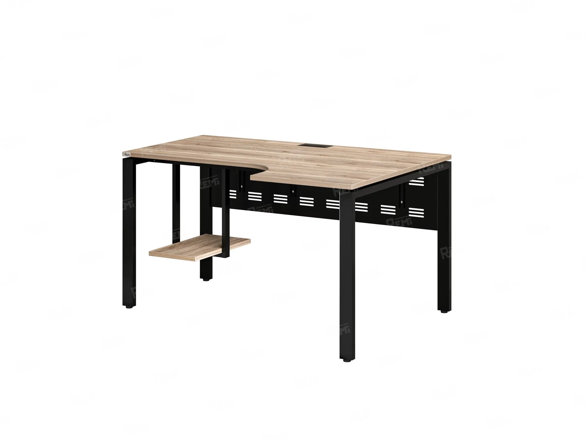 Стол угловой, экран металл, П-опора, правый 1600x800/1000x750, RM058-16x8-10 Дуб Маувелла/Черный