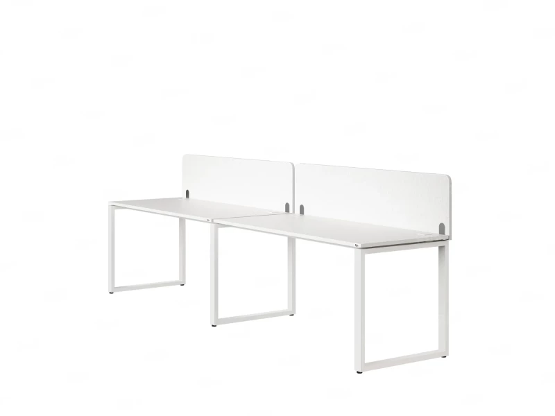 Бенч-система в 1 ряд, 2 рабочих места 2 тканевых экранов 2400x600x750 RM168-3-24x6 Белый/Белый