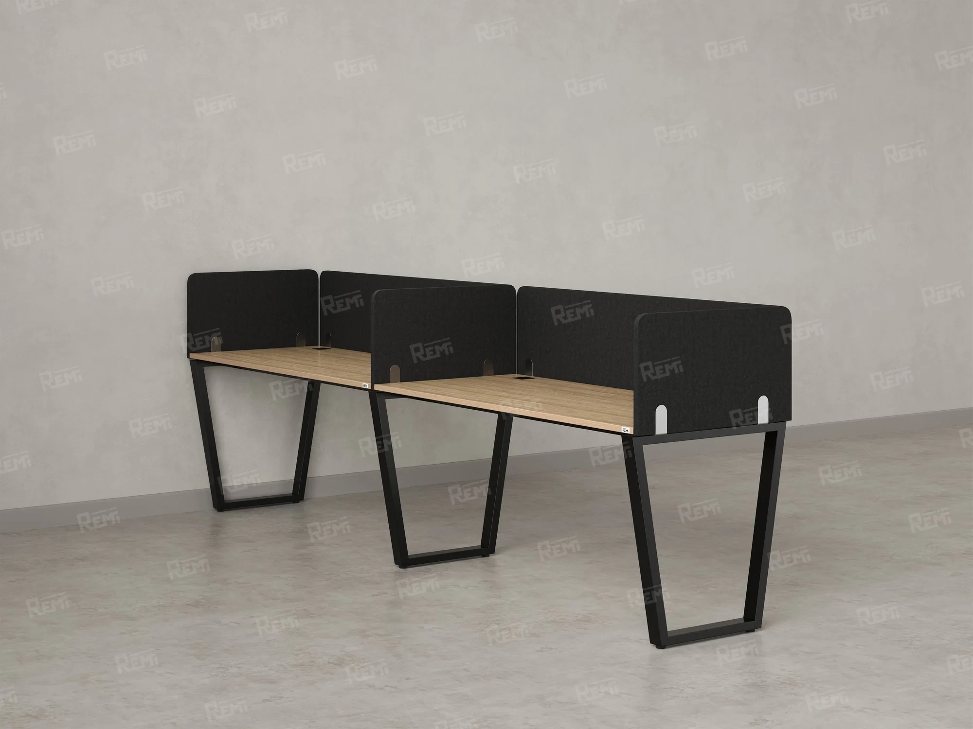 Бенч-система в 1 ряд, 2 рабочих места 5 тканевых экранов 2700x600x750 RM174-1-27x6 Вяз Швейцарский светлый/Черный