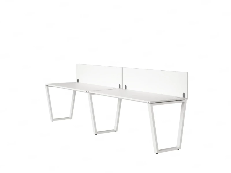 Бенч-система в 1 ряд, 2 рабочих места 2 ЛДСП экранов 2700x800x750 RM174-4-27x8 Белый/Белый