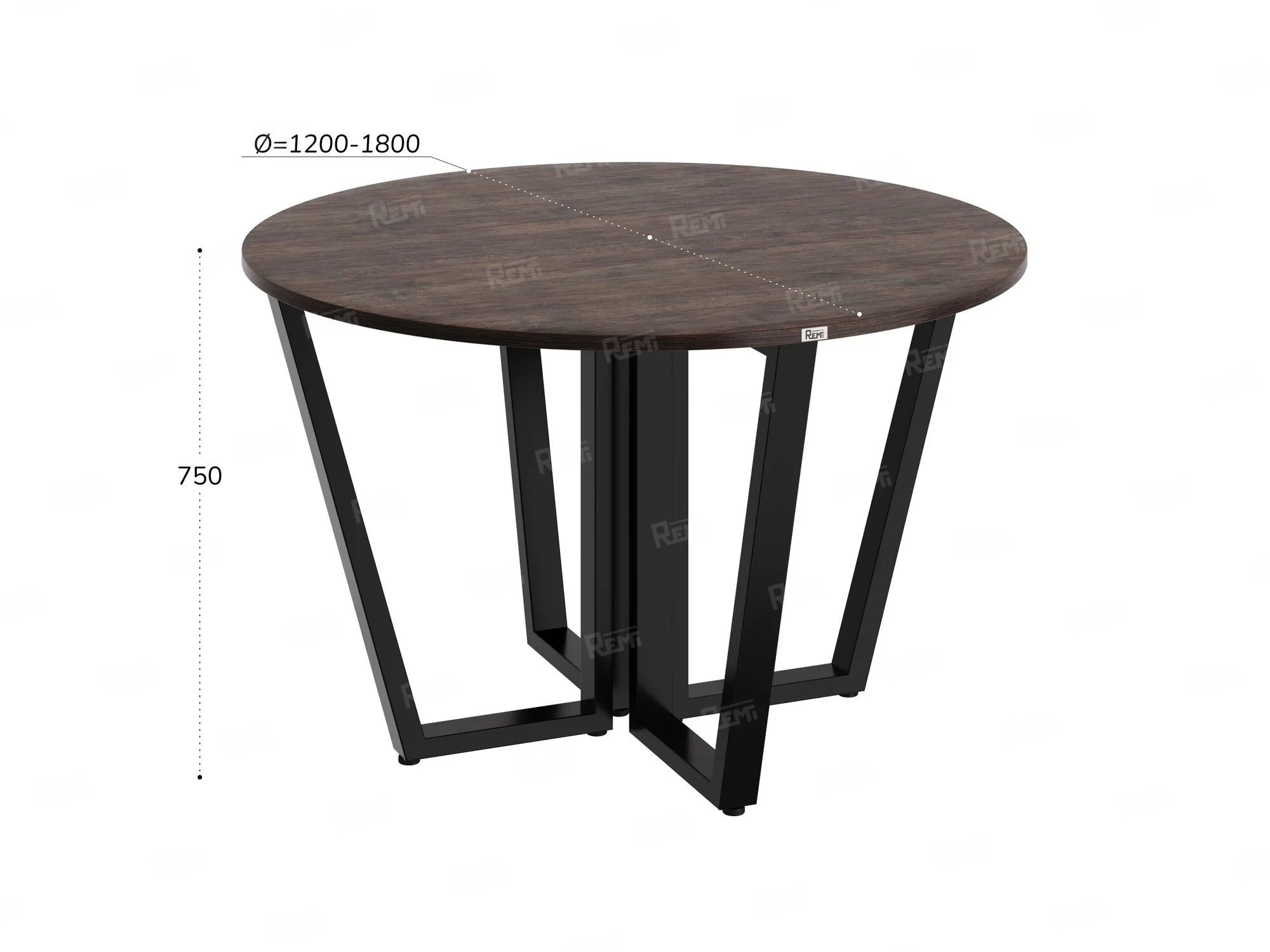 Круглый стол на U-образных опорах 1200x1200x750 RM188-12x12 Дуб Апрельский шоколад/Черный