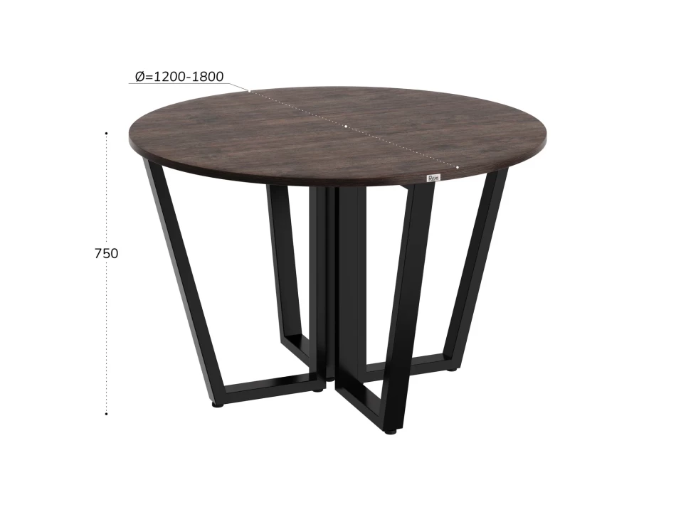Круглый стол на U-образных опорах 1200x1200x750 RM188-12x12 Дуб Апрельский шоколад/Черный