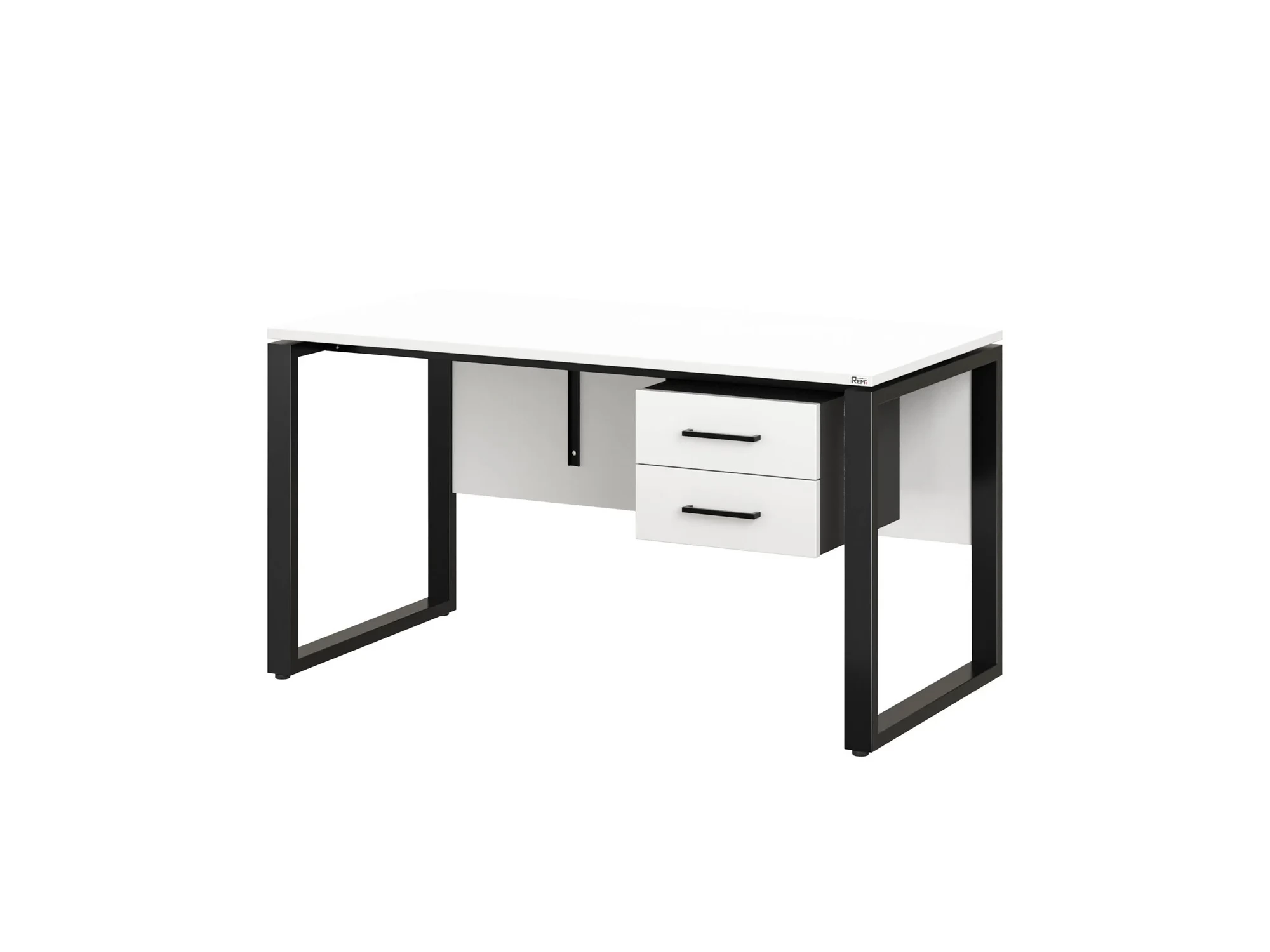 Стол прямой, подвесная тумба, ЛДСП экран, О-опора 1600x700x750 RM033-16x7 Белый/Черный