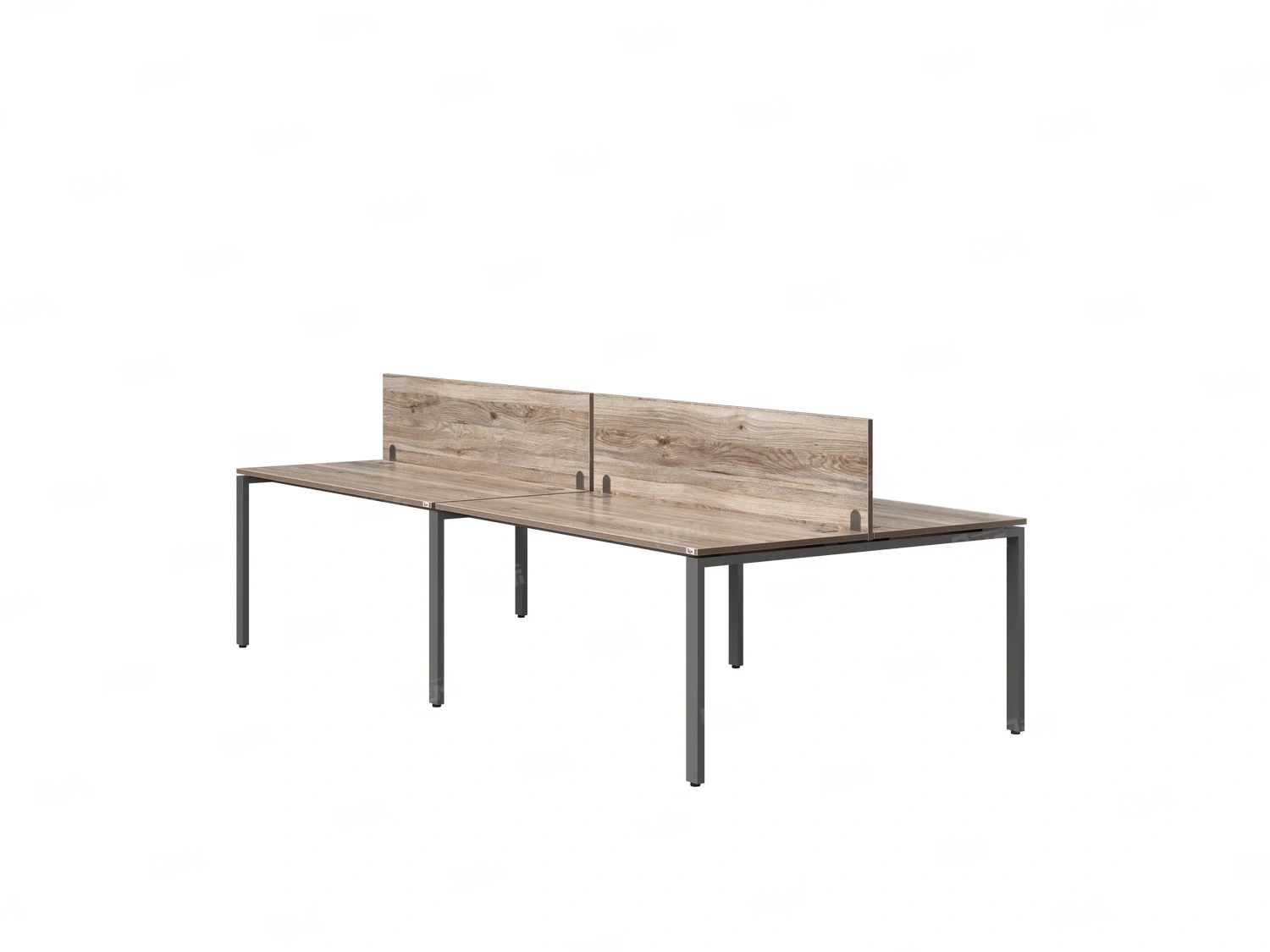 Бенч-система, 4 рабочих места, на П-образных опорах, 2 ЛДСП экранов 3600x1600x750 RM166-4-18x16 Дуб Маувелла/Серый